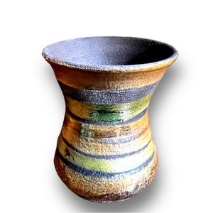 Raku Pottery Vase with Stripes/Handcrafter Pottery Raku Vase